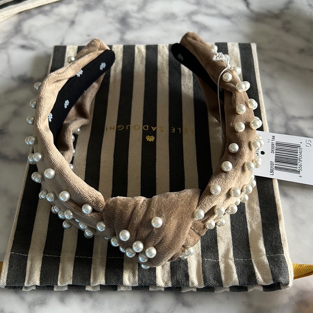 Lele Sadoughi Desert Tan Pearl Headband